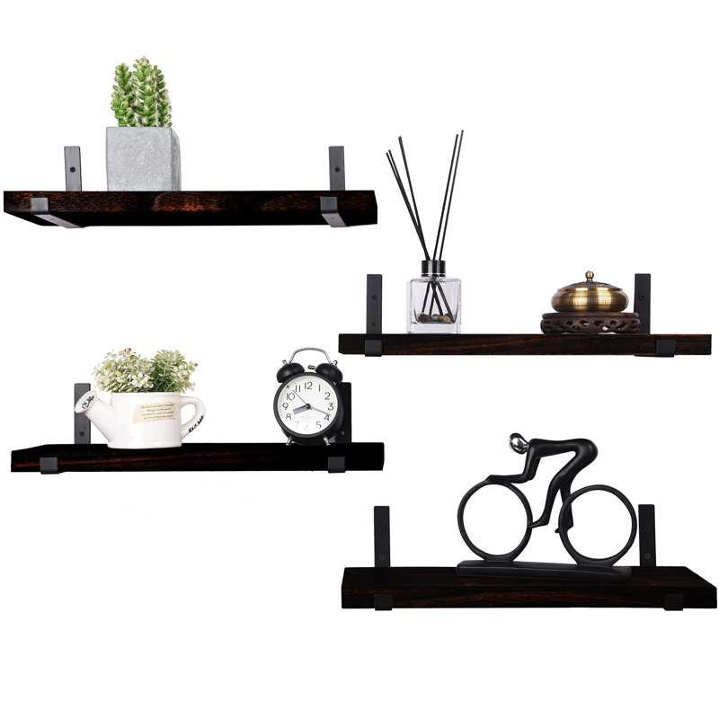 Ensemble de 4 tablettes rustiques en bois rustique pour maison de campagne 17 pouces, Noir