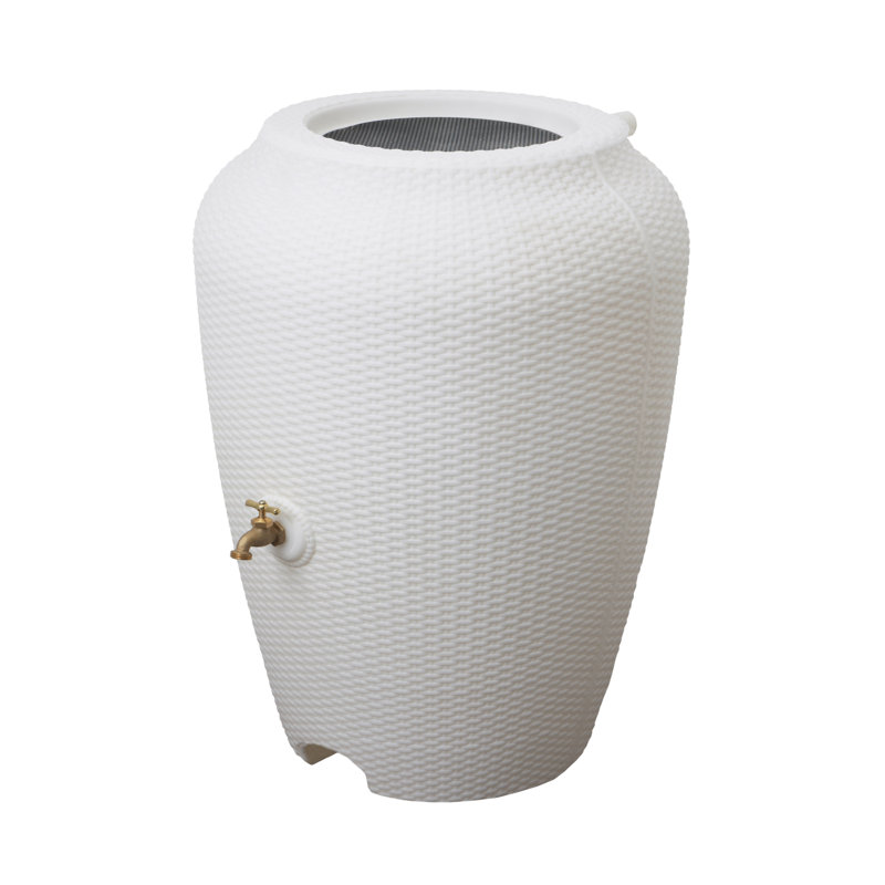 Wicker Rain Barrel, 50 Gallon, White Sand