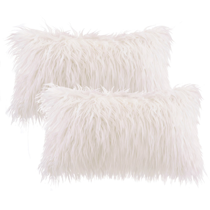 Coussin décoratif long en fausse fourrure, coussin d'appoint moelleux, Blanc cassé, Housse de coussin et insert