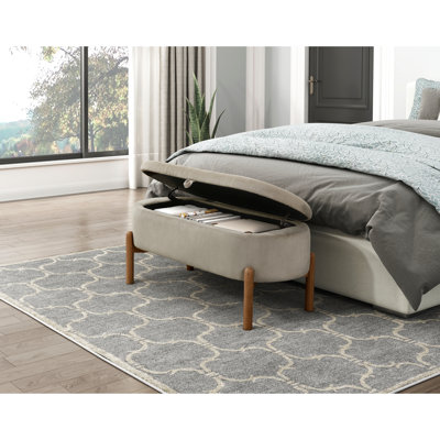 Banc de rangement taupe avec revêtement en velours côtelé et base en contreplaqué