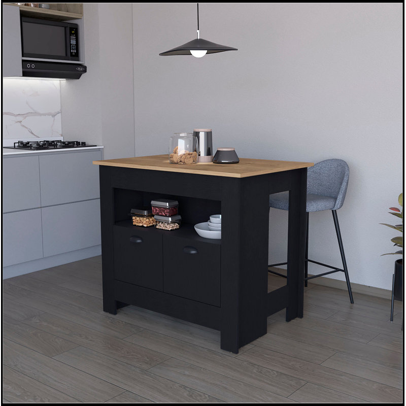 Élégant îlot de cuisine à 2 portes avec beaucoup de rangement et trois tablettes, parfait pour organiser et rehausser n'importe quelle cuisine