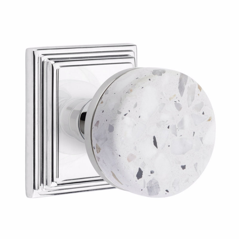 Ensemble de boutons de passage Emtek Select, rosette Wilshire, tige conique, bouton terrazzo clair, Chrome poli