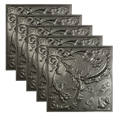 Saginaw 23.75'' L x 23.75'' W Embossed Tin Drop-In Ceiling Tile In Argento