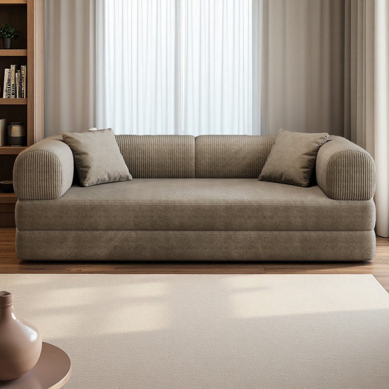 Canapé à compression de 78,8 po, canapé-lit convertible au sol avec accoudoirs de soutien pour dossier, canapé-lit futon confortable, causeuse modulaire désossée, tissu en velours côtelé