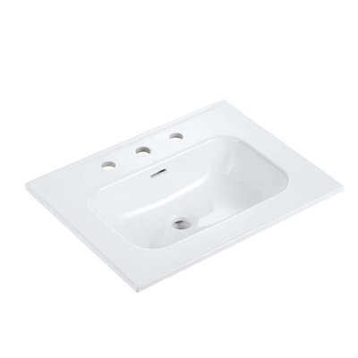 24 Inch Glossy White Ceramic Bathroom Sink - Integrated Basin with Sleek Modern Design, Easy to Clean, Durable Finish, Not Include Faucet & Drain