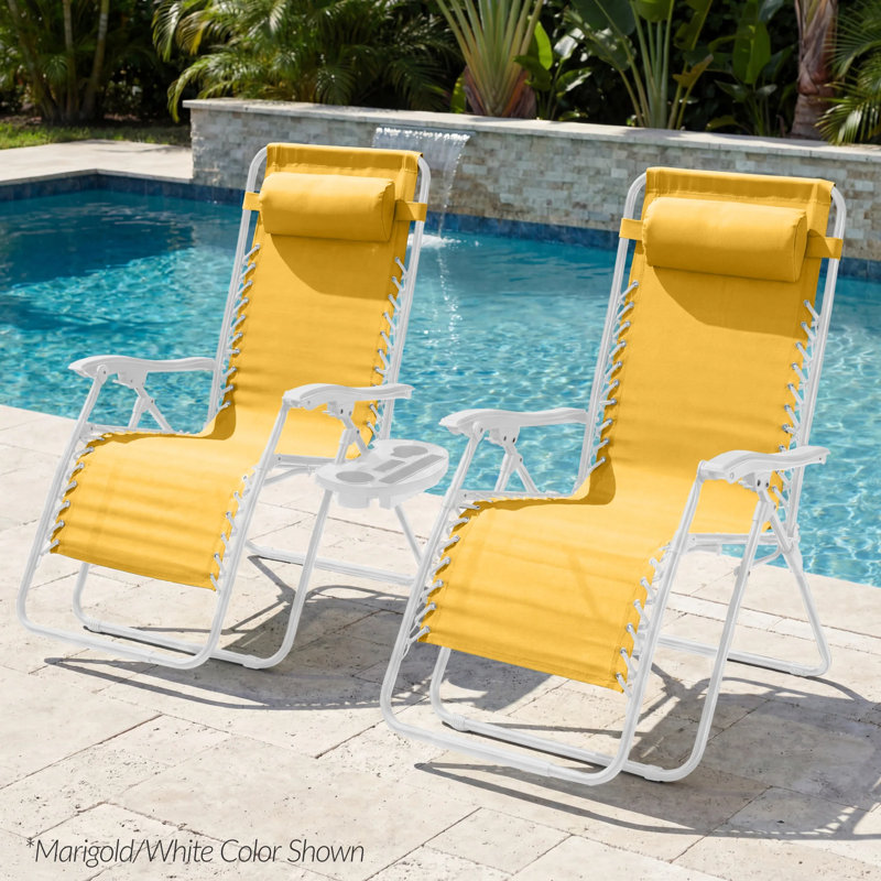Set Of 2 Zero Gravity Patio Chair, Marigold/White Striped