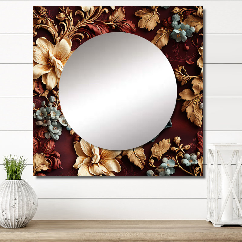 Rustic Brocade Elegance Victorian Motif - Miroir floral carré pour décoration murale, 29 po x 29 po