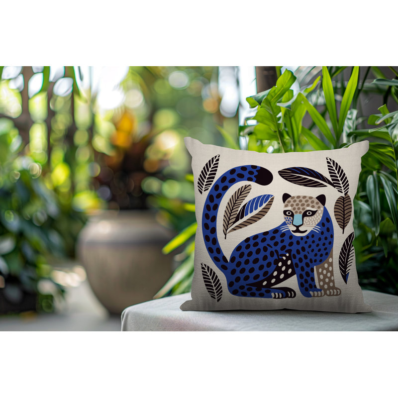 Oreiller carré réversible intérieur / extérieur Ayra Leopard, Carré 15 po, Marine