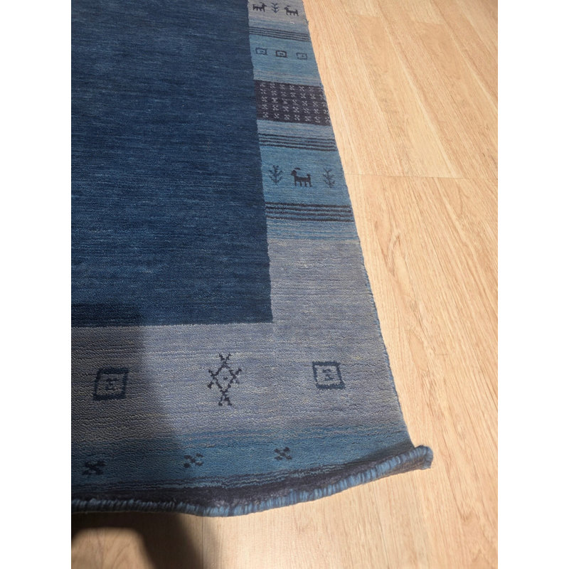 Handloomed Blue Gabbeh Tribal Wool Area Rug, 2' x 8'