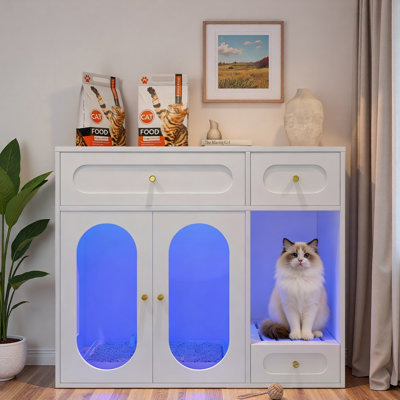 Enceinte de litière pour chat avec lumière DEL, tiroirs de rangement et portes en acrylique