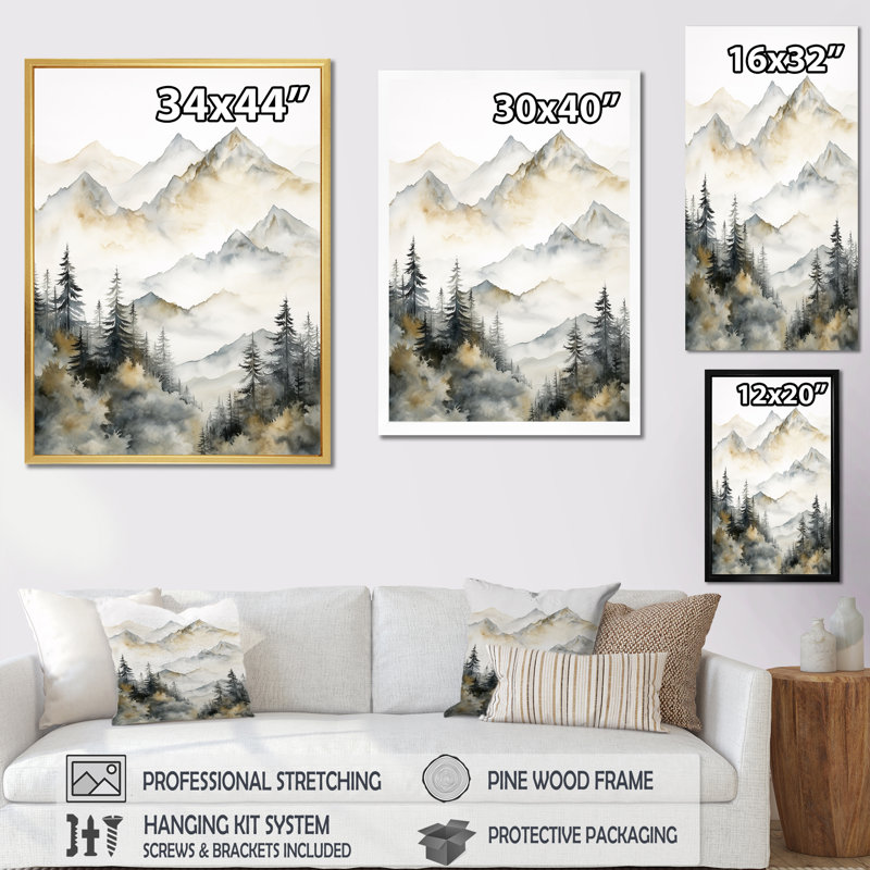 «Watercolor Lake and Forest Dream II», reproduction sur toile, H 32 po x l 24 po x P 1 po, Cadre doré simple