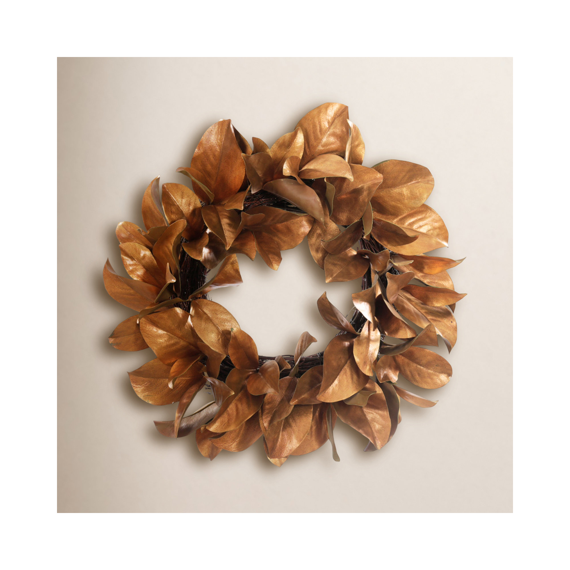 Bertrand Faux Magnolia Polyester Wreath, 24" H x 24" W x 7" D