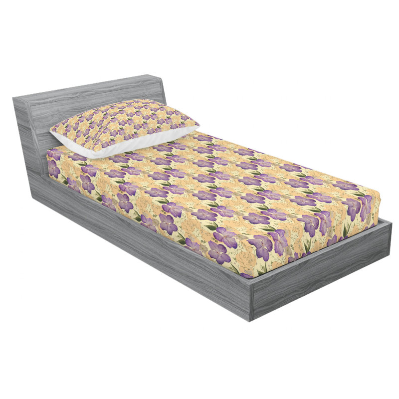 Ensemble de draps à motif floral, Ensemble de draps pour lit simple TG avec drap-hou