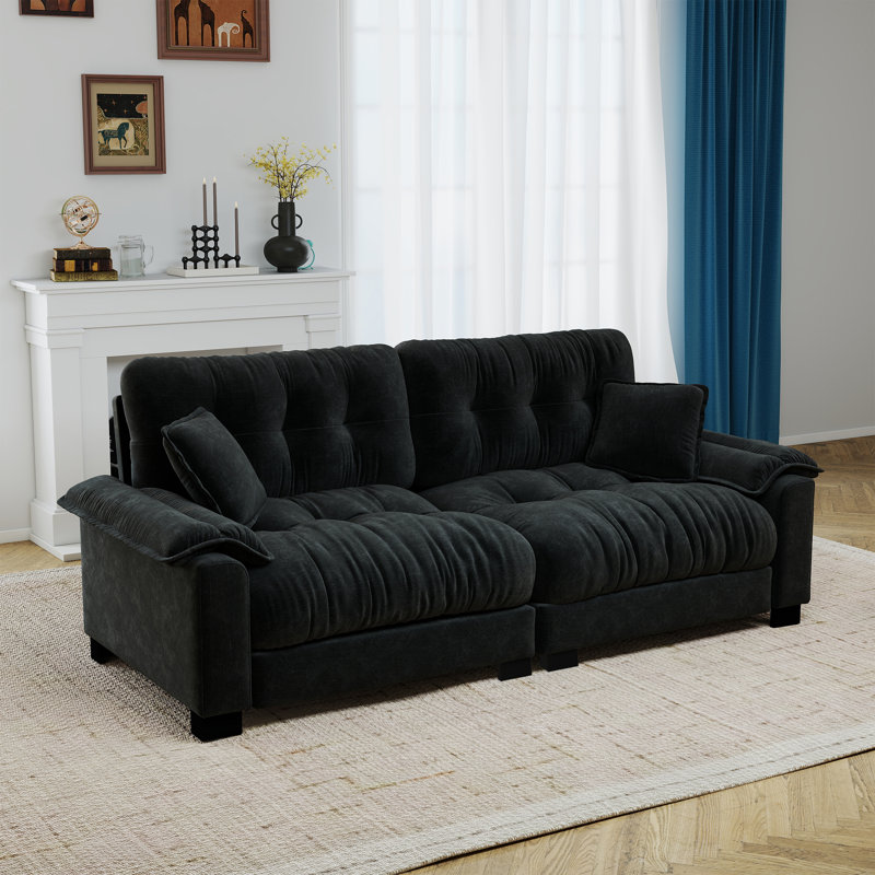 Canapé moderne plissé en chenille 3 places, Black