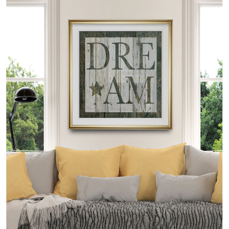 «Wood Dream», art textuel, H 27 po x l 27 po x P 1,5 po, Encadrement doré