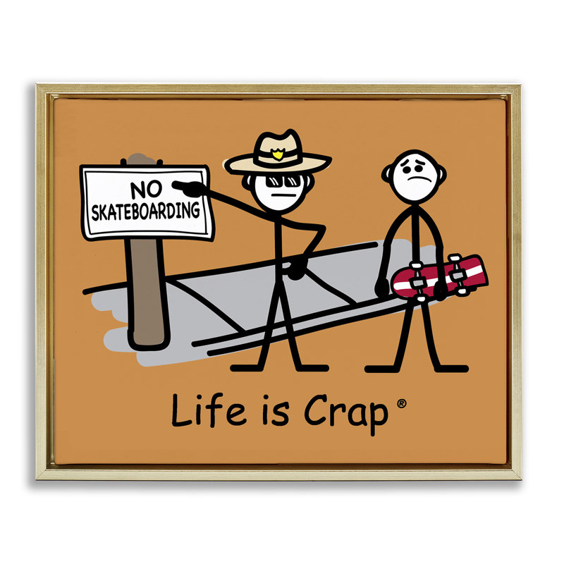 «No Skateboarding Sign Floater Canvas» par LIC, Cadre flottant métallique doré, H 25 po x l 31 po
