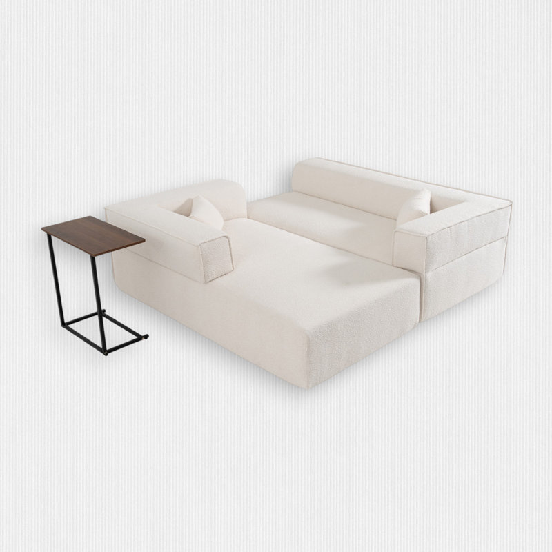 Boneless 112"W 2-Piece Upholstered Sectional, Beige Boucle