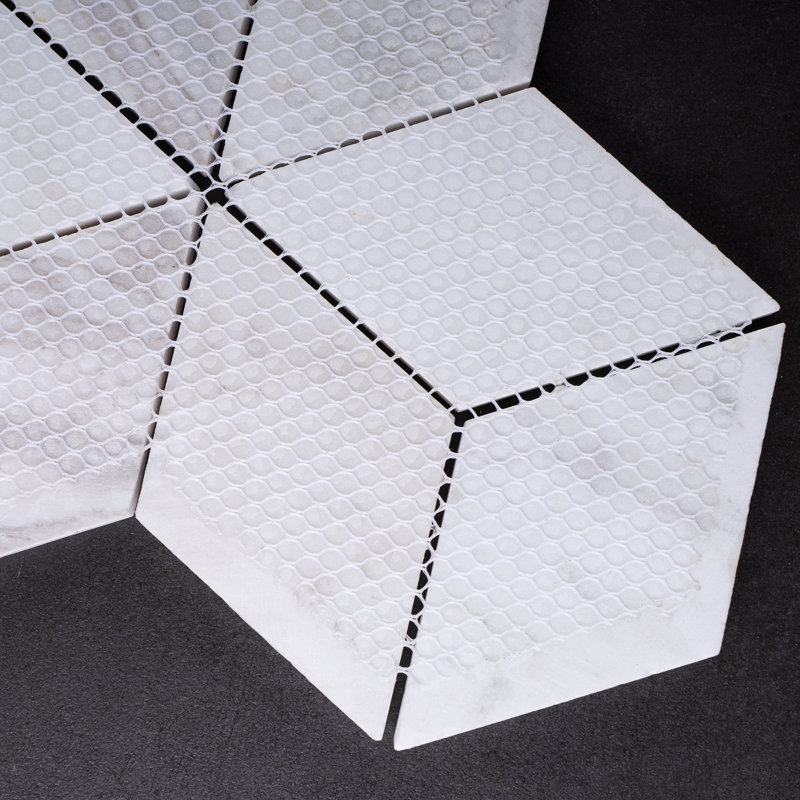 Natural Dorato Marble Mosaic Wall Tile, White/Gold