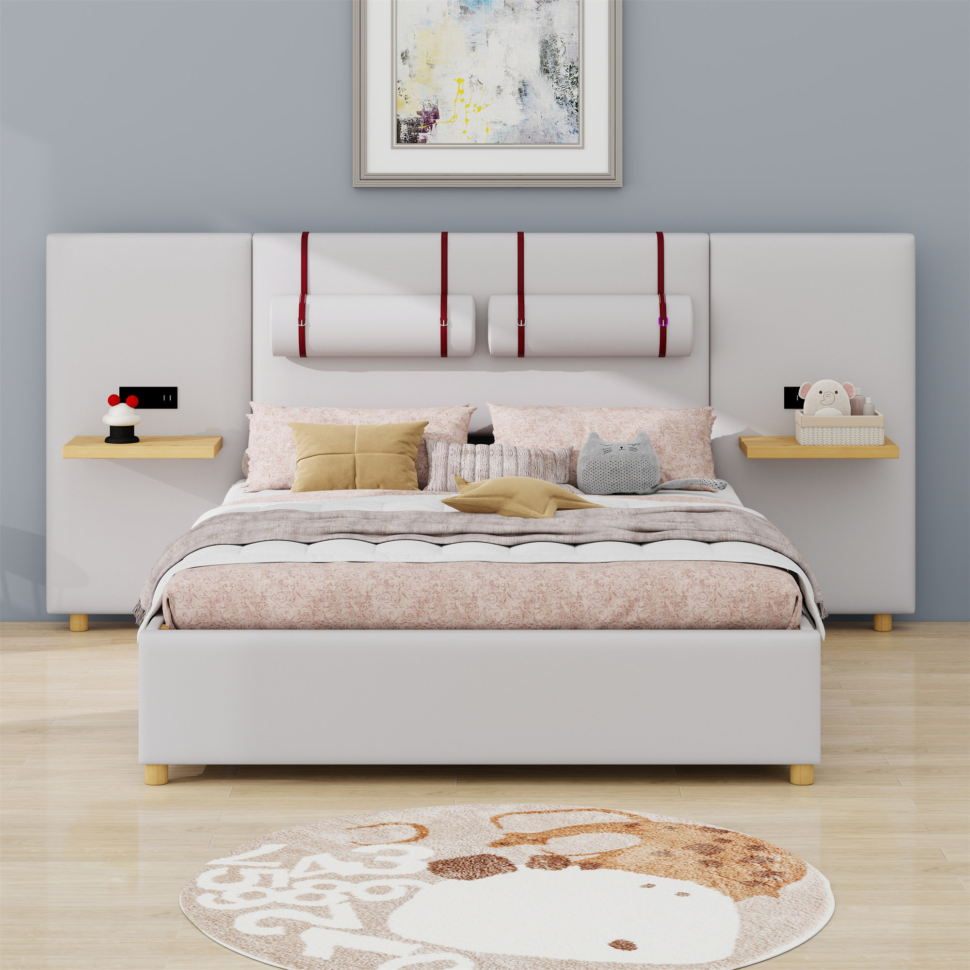 Latitude Run® Upholstered Platform Bed, Two Outlets And USB Charging ...