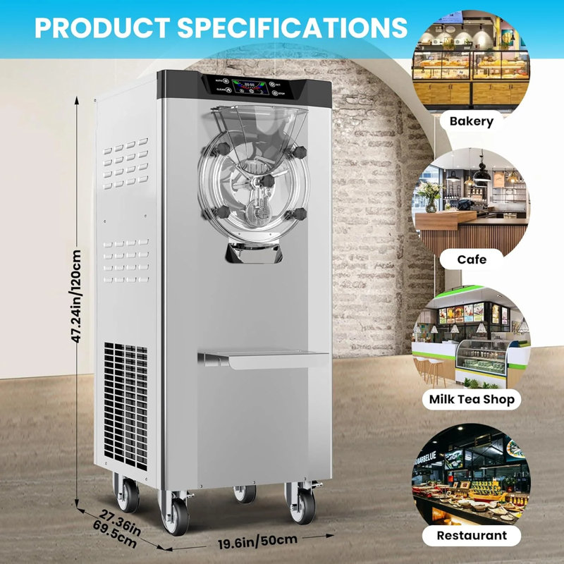 2000W Commercial Ice Cream Maker with LCD, Auto Clean & Pre-Cooling, 4.8–6.3 Gal/H – For Restaurants & Cafes
