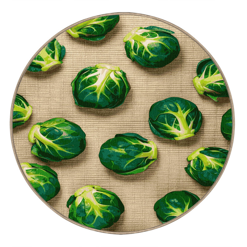  Washable Brussels Sprouts Vegetables Area Rug, Rond 6 pi
