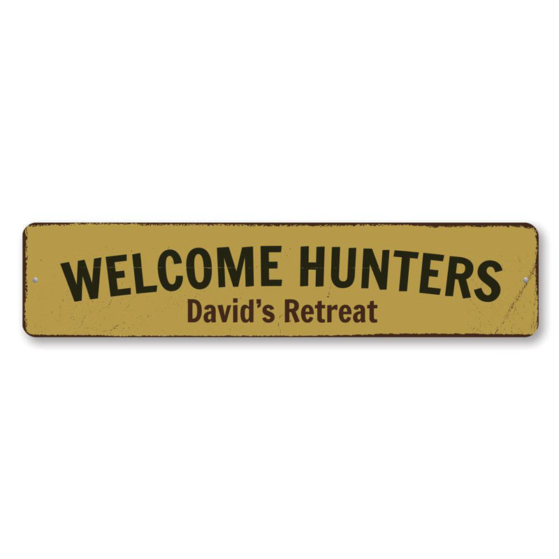 Plaque en aluminium Welcome Hunters, H 4 po x l 18 po x P 0,04 po