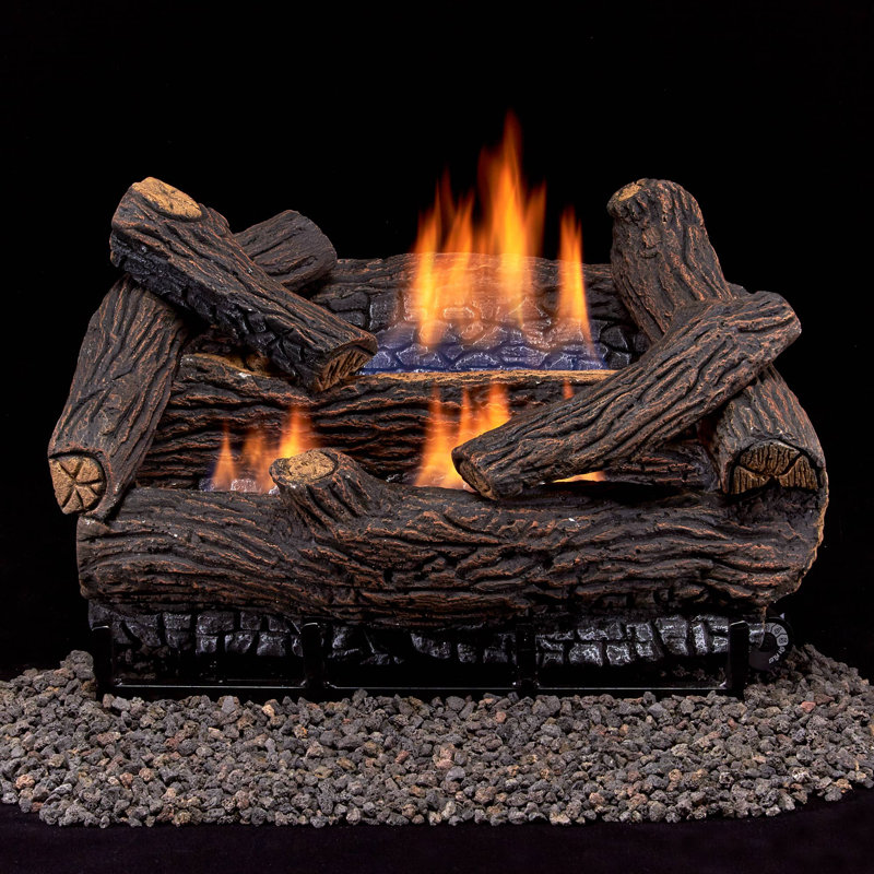 Duluth Forge DLS-L18R-2, Vent Free Indoor Gas Log Set, U-Burner Chassis: FLR18-2, Remote Thermostat Control, and Fiber Logs: FVFLC18-2F, 18in Stacked Red Oak