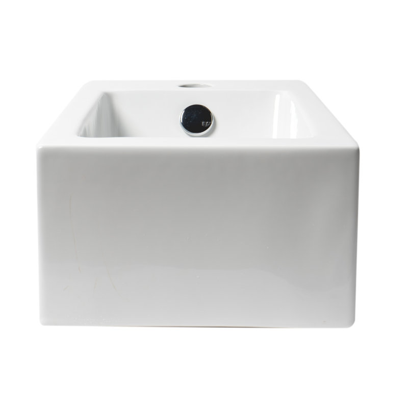 White Ceramic Rectangular Wall-Mount Bathroom Sink with Overflow