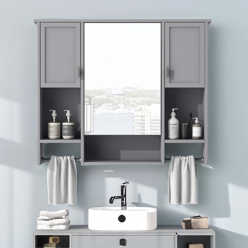 Armoire murale de salle de bain avec miroir, Gris