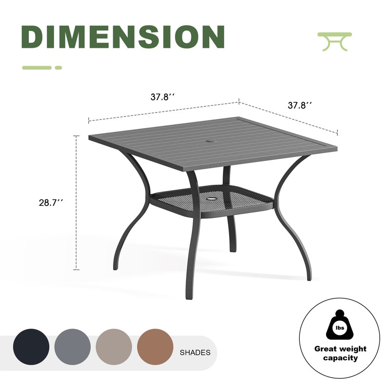 Table de salle à manger d'extérieur carrée L 37,8 po x l 37,8 po Beidleman, Gris foncé / Noir