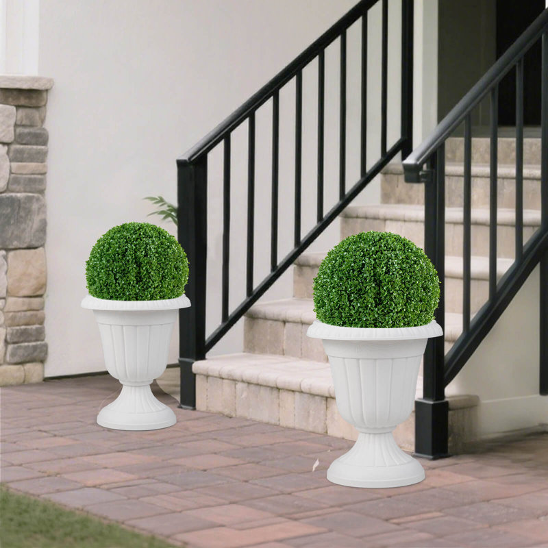 Jardinières vintage de 18 pouces de hauteur avec piédestal et trou de bonde pré-marqué , Blanc, 2