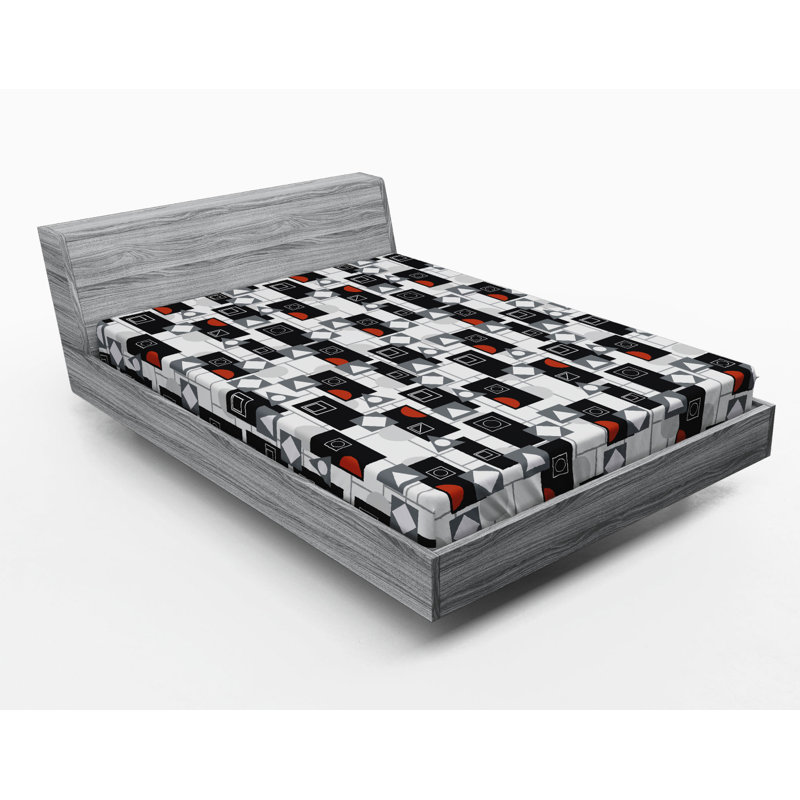 Microfiber Geometric Fitted Sheet, Queen Fitted Sheet