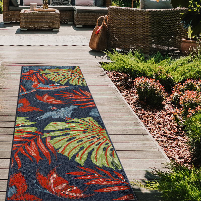 Tapis bleu marine / brun / vert Abinash, Rectangle 5 pi x 7 pi 6 po