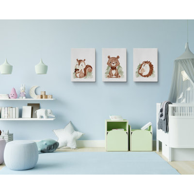 «Squirrel Bear Hedgehog», ensemble de 3 reproductions sur toiles tendues
