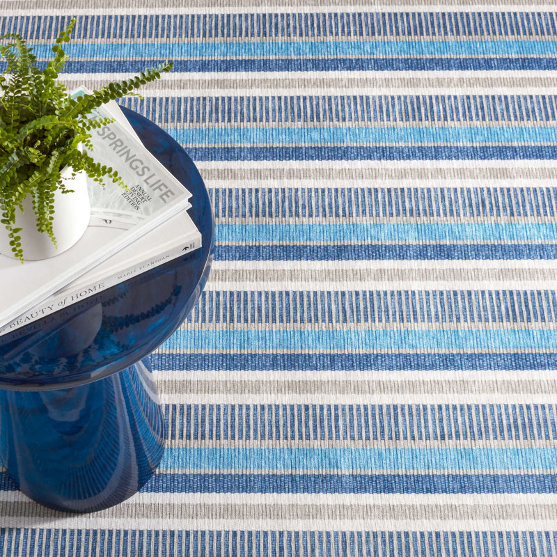 Always Greener Blue/Grey Machine Washable Rug, Rectangle 2' x 3'