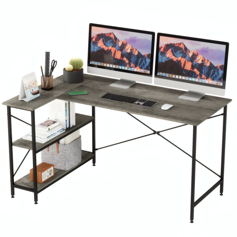 L-Shape Computer Desk, Grey, 74cm H x 140cm W x 90cm D
