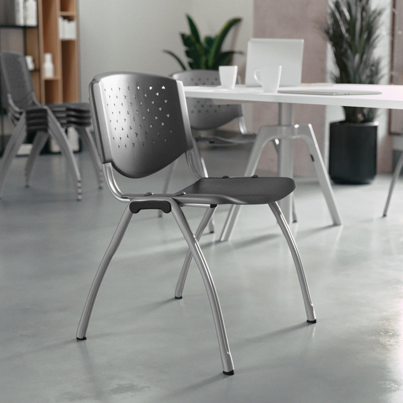 Chaises de vestibule empilables en plastique avec dossiers perforés Oliverson, Gris, 5