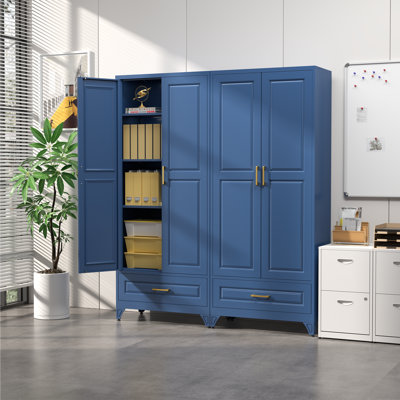 Kitchen Pantry Cabinet, 75" Tall Pantry Cabinet with Drawer, Metal Storage Cabinets with Doors and Shelves, Freestanding Food Cupboards for Dining & L