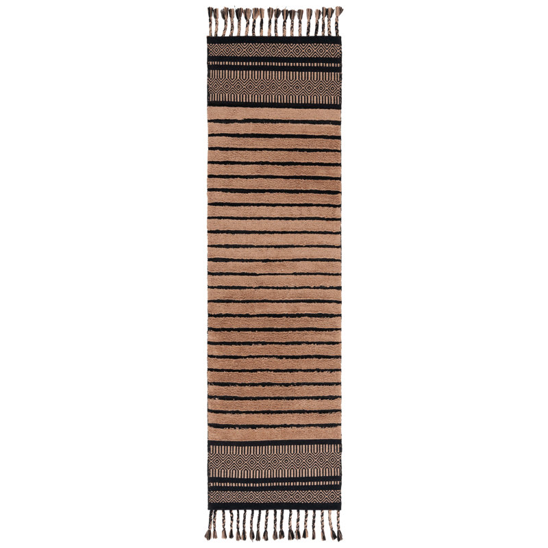 Laloni Hand Woven Cotton Pile Striped Rug, Runner 2'3" x 8'