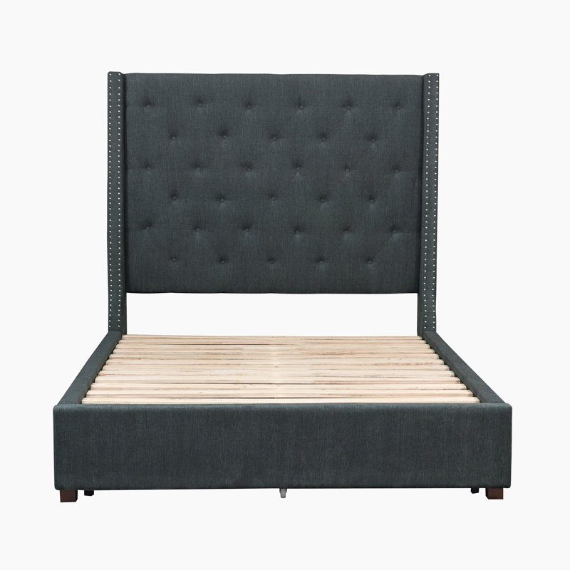 Lit plateforme tapissier avec rangement Laylagrace, Grand, Beige