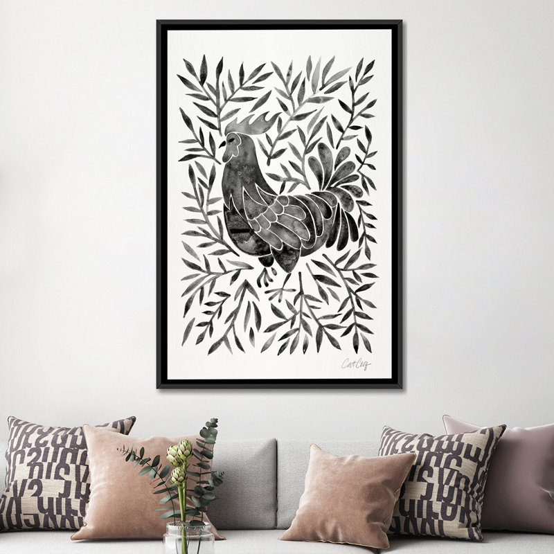 Strickler Black Rooster, Toile avec cadre noir, Pas de tapis, H 60 po x l 40 po x P 1,5 po