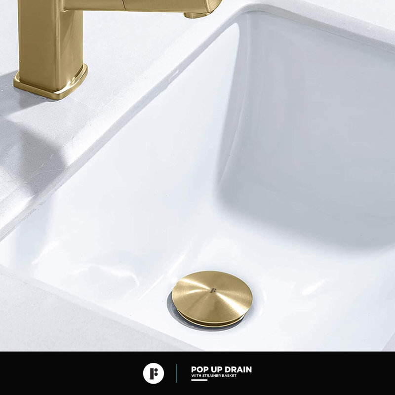 Pop Up Bathroom Sink Drain with Overflow, Satin Brass