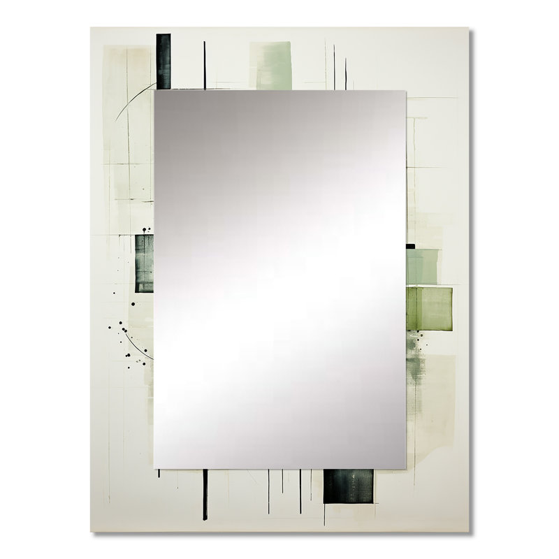 Olive Orbits Abstract Shapes - Abstract Shapes Mirror, Modern Unique Wall Mirror, Printed Metal Art, 32" x 24"