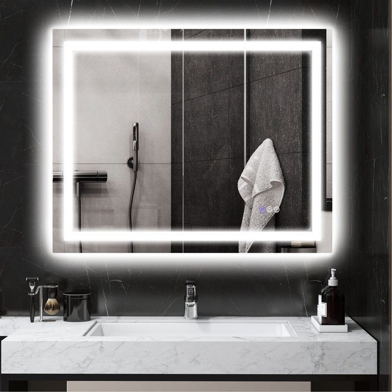 Miroir de salle de bain à DEL de 39 po x 32 po, brouillard, source à intensité variable, rétroéclairé à l'avant, température de couleur personnalisable, fixation murale, miroir 32 po Memory for Bien-être, intensité variable, température réglable, belle apparence