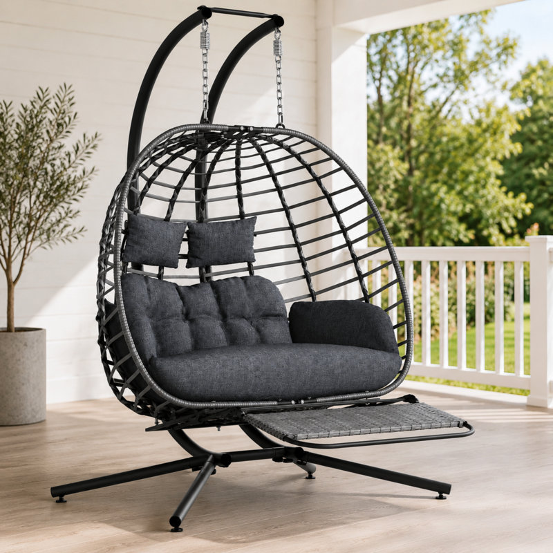 Balancelle pour œufs en osier et tissu 2 places avec support et repose-pieds Ecolistro, Dark Grey