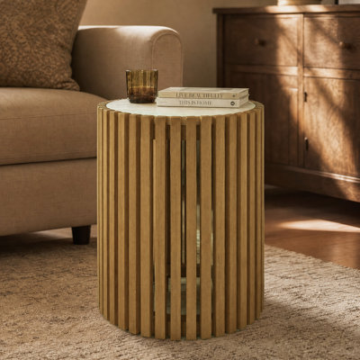Table d'appoint d'extérieur à lattes 15,7 po avec structure en bois d'acacia et plateau en ciment