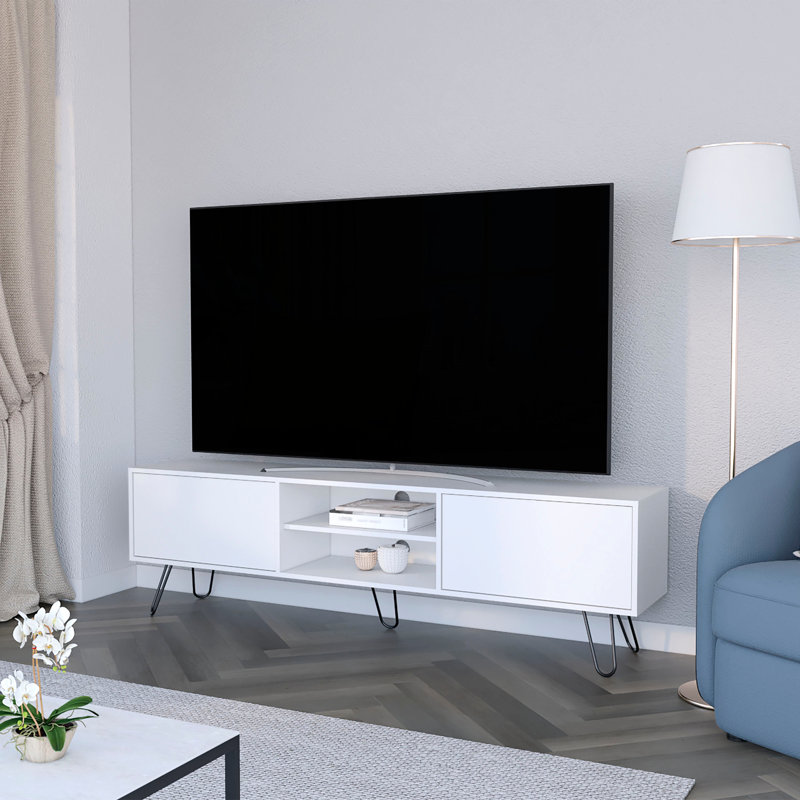 Meuble télé blanc avec espace de rangement de 55 po - Organisation soignée et support élégant pour un rangement extérieur élégant