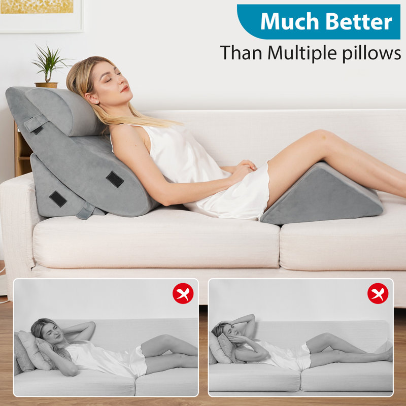 Memory Foam Wedge Pillow Set,Adjustable Back Support Pillow, Gray