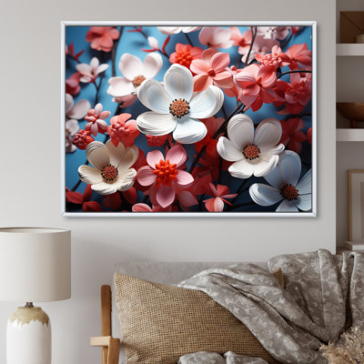 Fleurs de cornouiller blanches et roses sur toile