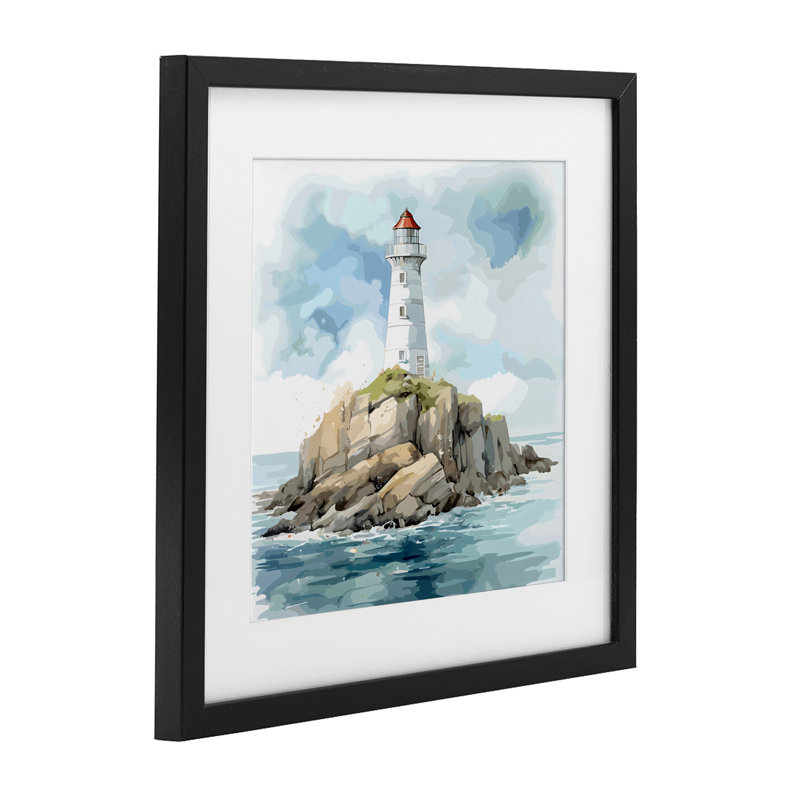 Toit phare encadré, impression par verre, design par LSR Design Studio, H 13 po x l 13 po, Cadre noir minuit